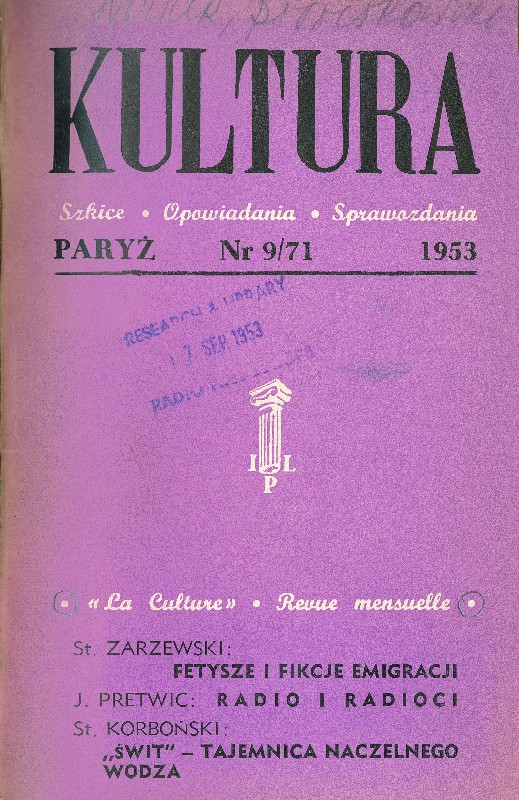 Artykuł S. Korbońskiego w czasopiśmie &quot;Kultura&quot; nr 9/71 z 1953 r.