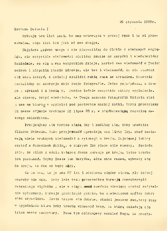Stefan Korboński’s last letter to his sister Jadwiga, dated 29 January 1989
